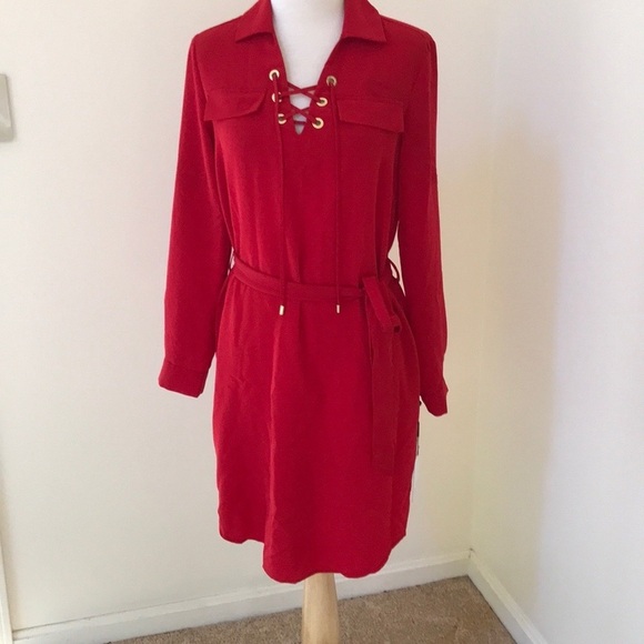 Calvin Klein Dresses & Skirts - New! Calvin Klein SZ 4, red shirt lace up dress .